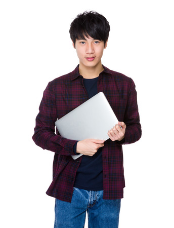 Man hold with laptopの写真素材