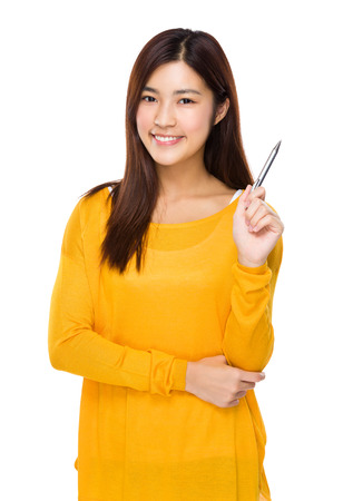 Asian Woman hold with a penの写真素材