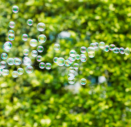 Rainbow bubbles from the bubble blowerの写真素材