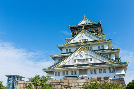 Osaka castle with blue skyのeditorial素材