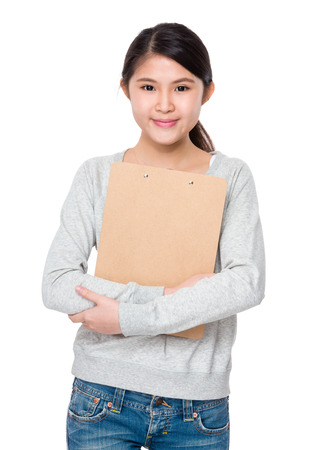 Young woman hold with clipboardの写真素材