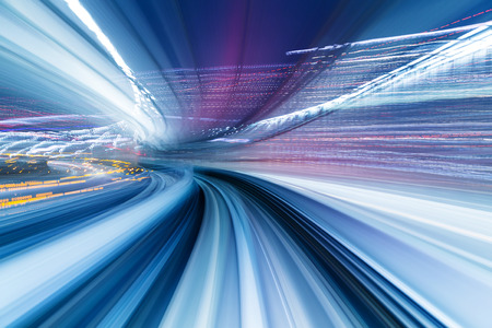 Speedy train moving in tunnelの写真素材