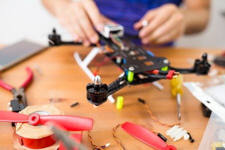 Flying drone buildingの写真素材