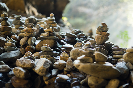 Stones piles in balance at outdoorの写真素材