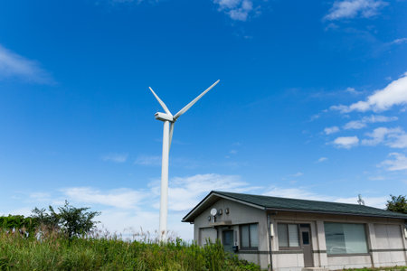 Wind turbine and blue skyのeditorial素材