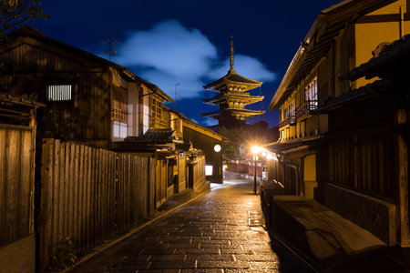 Oriental streets in Kyoto at nightのeditorial素材