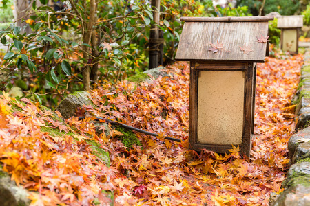 Wooden lantern in Japanese templeの写真素材
