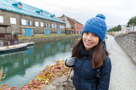 Woman visit Otaru cityの写真素材