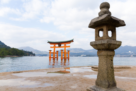 itsukushima shrine japan miyajima torii gateの写真素材