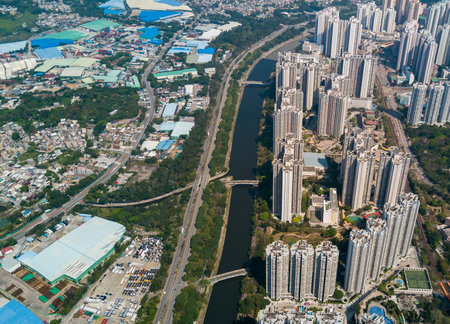 Aerial view of skyscraper in Hong Kongのeditorial素材