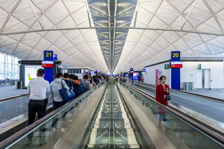 Hong Kong international airport, Hong Kong, September 2016 -: Departure hall in Hong Kong international airportのeditorial素材