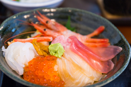 Japanese seafood rice bowlの写真素材