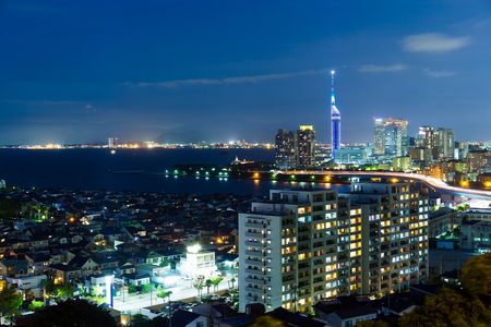Fukuoka skyline at nightの写真素材