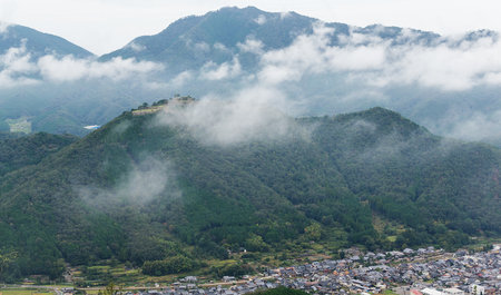 Japanese Takeda Castle and cloudのeditorial素材