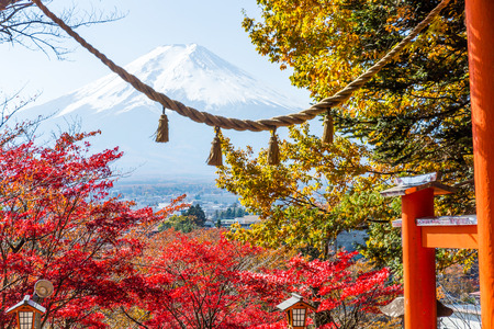 Fujiyama and japanese templeの写真素材
