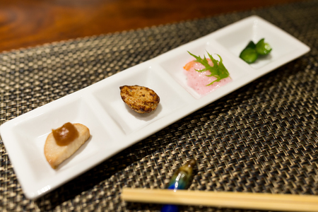 Small dishes in restaurantの写真素材