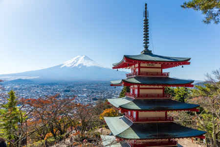 Mountain Fuji and Chureito red pagodaのeditorial素材