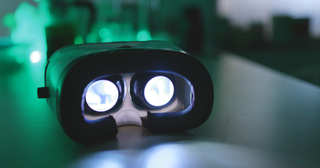 VR device playing movie inside の写真素材