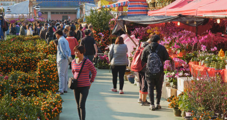 Tsuen Wan, Hong Kong, 13 February 2018:-Traditional Lunar new year fairのeditorial素材