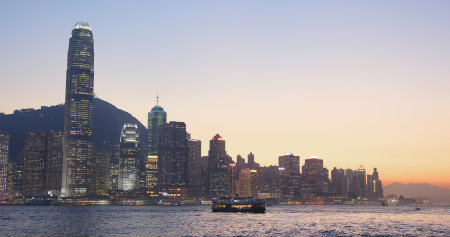 Victoria harbour, Hong Kong 16 January 2018:- Hong Kong skyline at sunset のeditorial素材