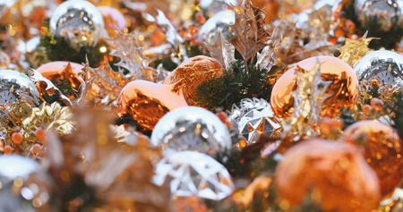 Beautiful Christmas tree decoration in city の写真素材