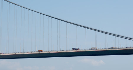 Ma wan, Hong Kong, 02 April 2018:- Tsing ma bridge with blue sky のeditorial素材