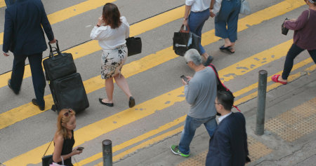Central, Hong Kong, 10 April 2018:- Top view of People crossing the traffic roadのeditorial素材