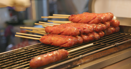 Barbecue Sausage in Taiwan night marketの写真素材