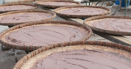 Shrimp paste being dried under the sun in Tai O of Hong Kong