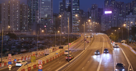 Causeway Bay, Hong Kong 23 March 2018:- Hong Kong traffic congestion at night