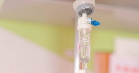 Infusion pump or Saline solution intravenous drip for patientの写真素材