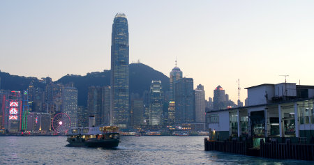 Victoria harbour, Hong Kong 16 January 2018:- Hong Kong at sunset