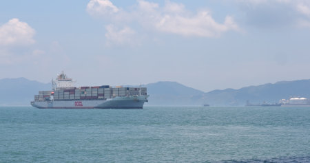 Hong Kong, 02 May 2018:- Cargo ship passing the harbor