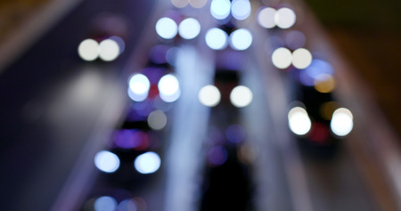 Blur of city traffic in Hong Kong at nightの写真素材