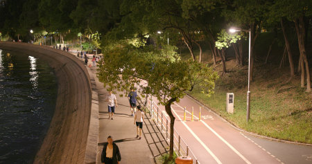 Tai Po, Hong Kong, 12 April 2018:- Jogging lane in park at night