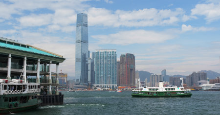 Victoria harbor, Hong Kong 03 November 2018:- Hong Kong city landmark