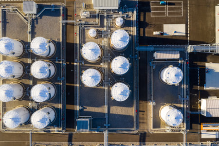 Top view of oil tank plantのeditorial素材