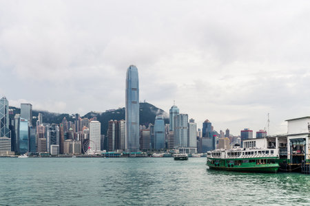 Victoria harbor, Hong kong 17 August 2018:- Hong Kong urban cityのeditorial素材