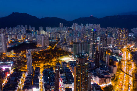To Kwa Wan, Hong Kong, 29 January 2019: Top view of Hong Kong downtown city at nightのeditorial素材