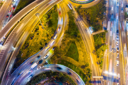 Causeway Bay, Hong Kong 22 February 2019: Top down view of the traffic in Hong Kong