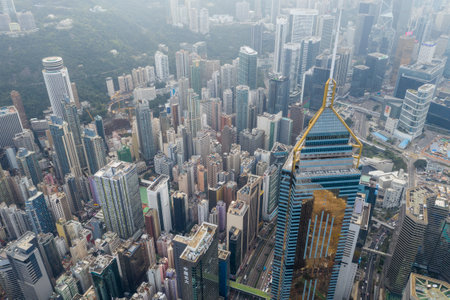 Causeway Bay, Hong Kong 22 February 2019: Aerial view of Hong Kong city skyline