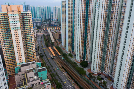 Tin Shui Wai, Hong Kong, 02 February 2019: Aerial view of Hong Kong residential city