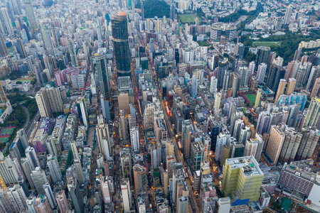 Mong Kok, Hong Kong 04 September 2018:- Top down of Hong Kong urban cityのeditorial素材