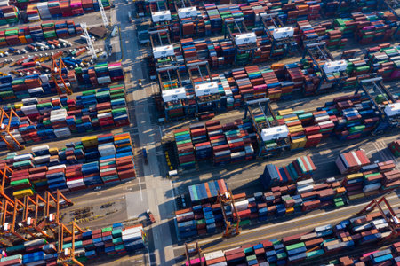 Kwai Tsing, Hong Kong, 14 February 2019:- Kwai Tsing Container Terminals in Hong Kongのeditorial素材
