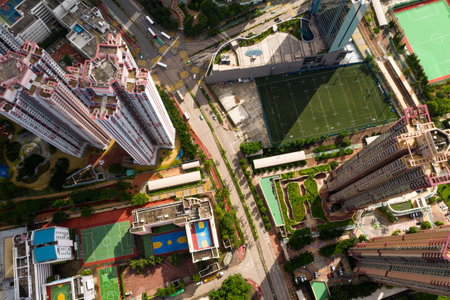 Tin Shui Wai, Hong Kong, 28 August 2018:- Top down of Hong Kong residential districtのeditorial素材