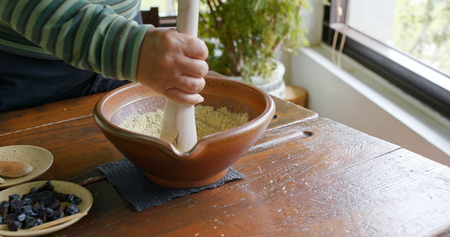 The process of making traditional chinese ground tea, Hakka Lai Chaの写真素材