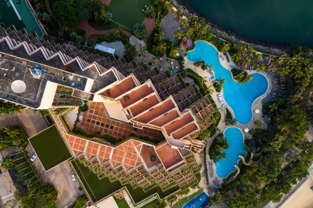 Tuen Mun, Hong Kong 27 September 2018:- top down view of resortのeditorial素材