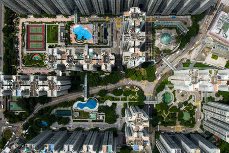 Kwun Tong, Hong Kong 03 September 2018:- Top down view of Hong Kong residential apartmentのeditorial素材