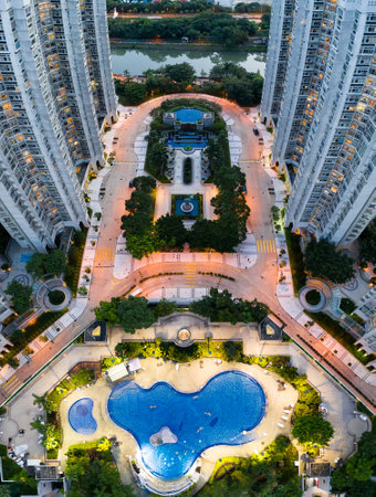 Tin Shui Wai, Hong Kong, 28 August 2018:- Top view of Hong Kong downtown