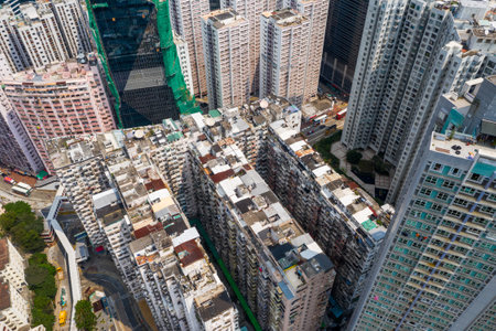 Quarry Bay, Hong Kong 19 March 2019: Top view of Hong Kong cityのeditorial素材